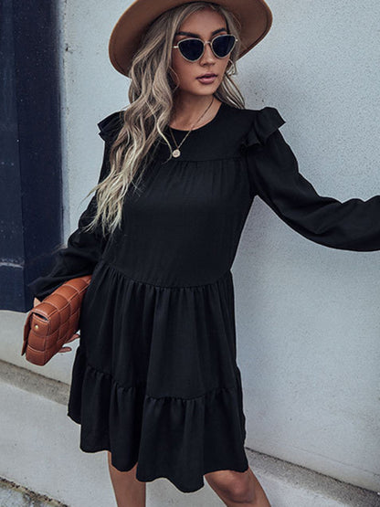 Women's Casual Ruffled Long Sleeve Dress