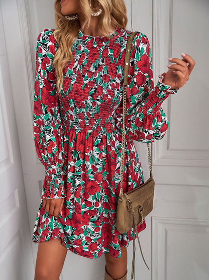 Women's Floral Sexy Lantern Sleeve Casual Dress