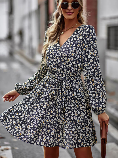 Women's V-Neck Waist-Up Dress Printed Dress