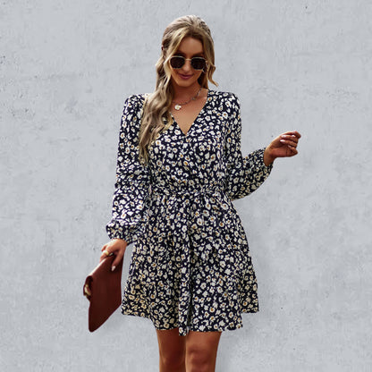 Women's V-Neck Waist-Up Dress Printed Dress