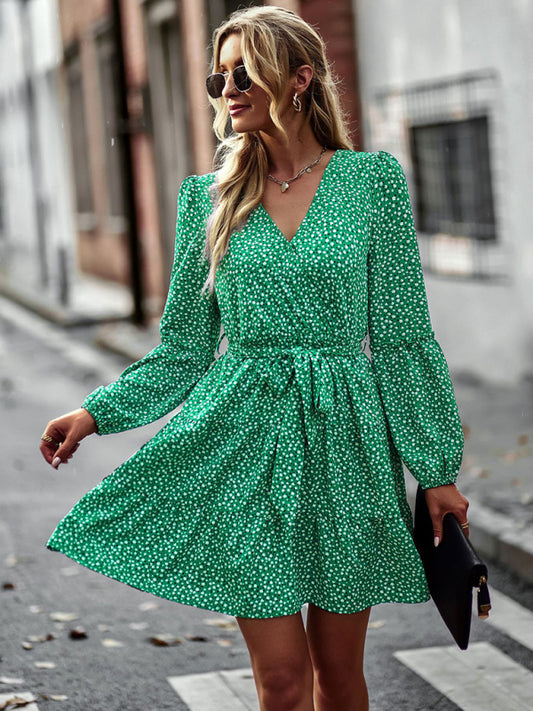 Women's V-Neck Waist-Up Dress Printed Dress