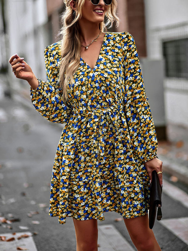 Women's V-Neck Waist-Up Dress Printed Dress