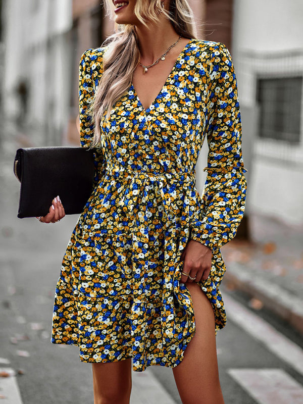 Women's V-Neck Waist-Up Dress Printed Dress