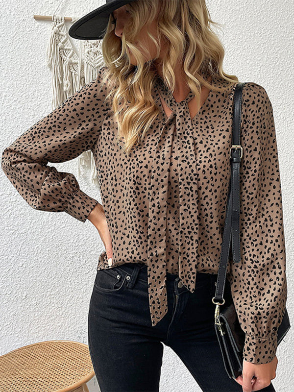 Women's Commuter Leopard Print Tie Shirt