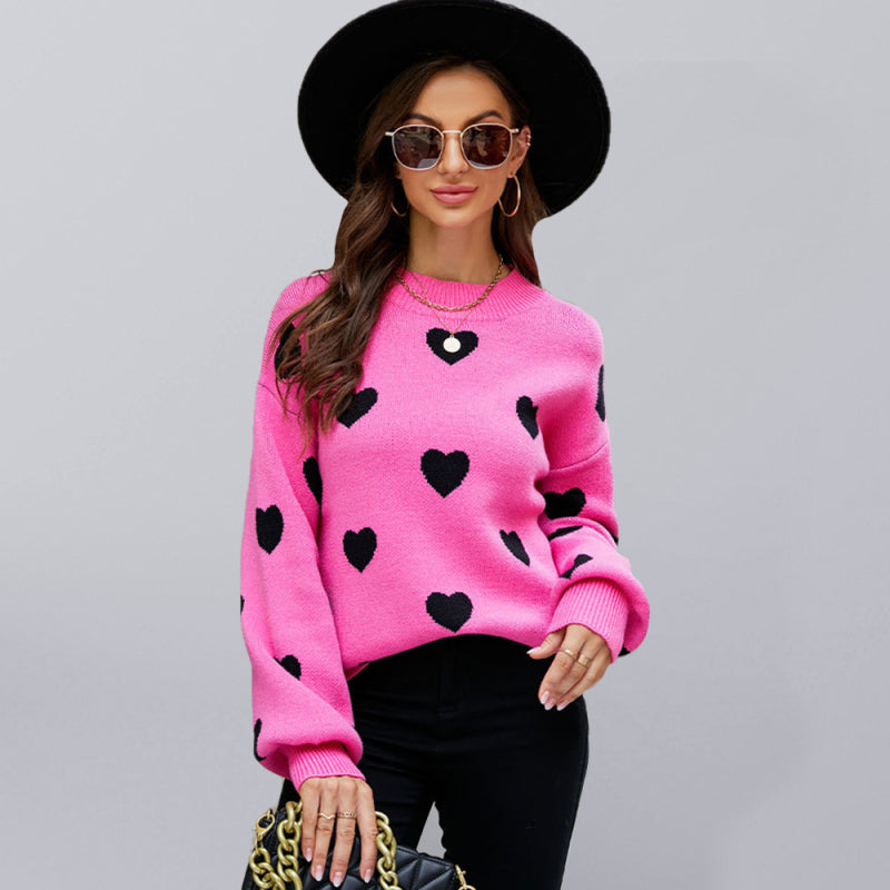 Valentine's Day Heart Pullover Women's Knitwear Large Size Loose Sweater