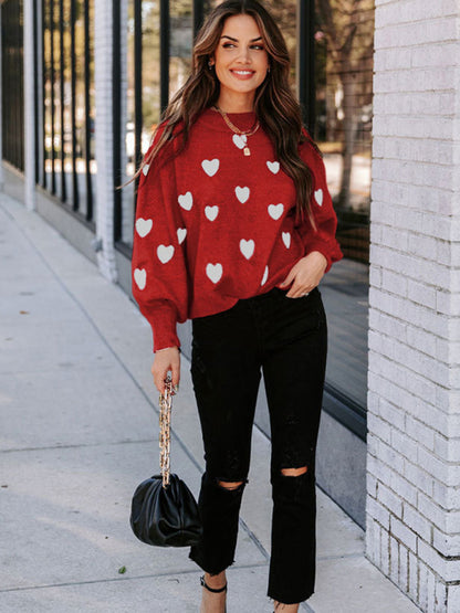 Valentine's Day Heart Pullover Women's Knitwear Large Size Loose Sweater