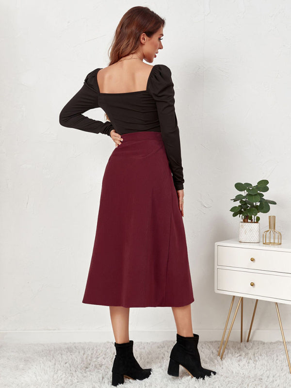 Corduroy Skirt Single Breasted High Waisted Skirt