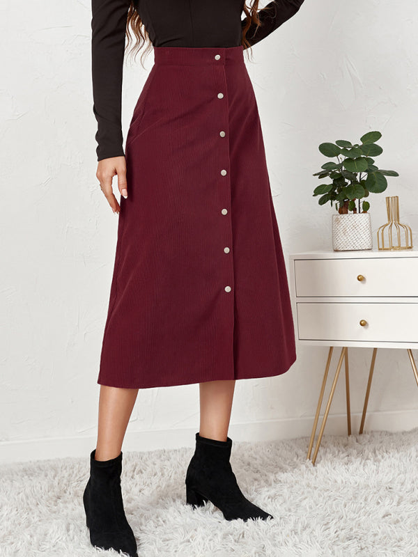 Corduroy Skirt Single Breasted High Waisted Skirt