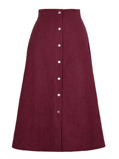 Corduroy Skirt Single Breasted High Waisted Skirt