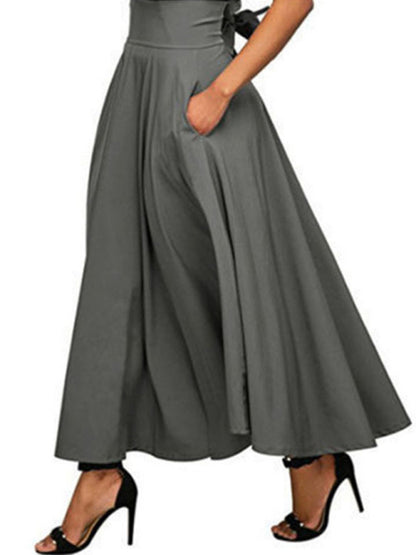 New style women's skirt solid color strap and ankle waist waist skirt