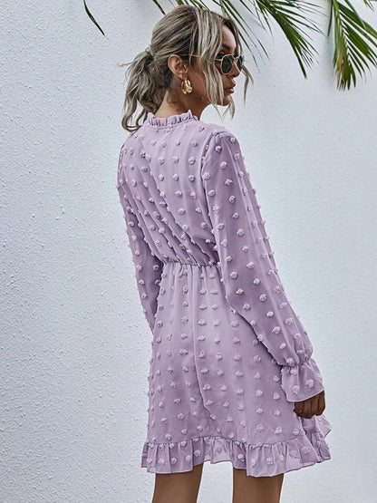 Women's Solid color polka dot jacquard long sleeve dress