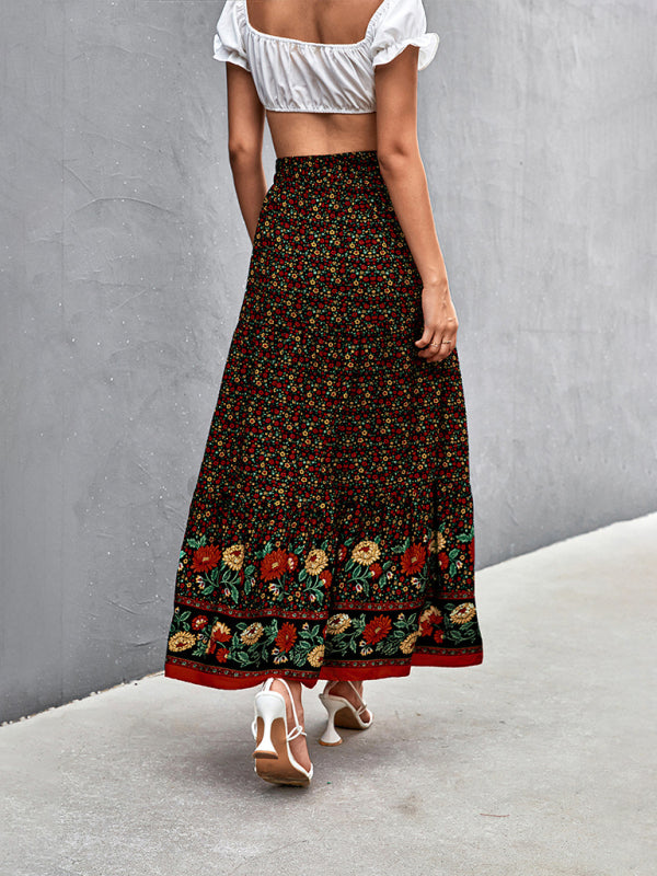 New casual holiday high waist floral long skirt