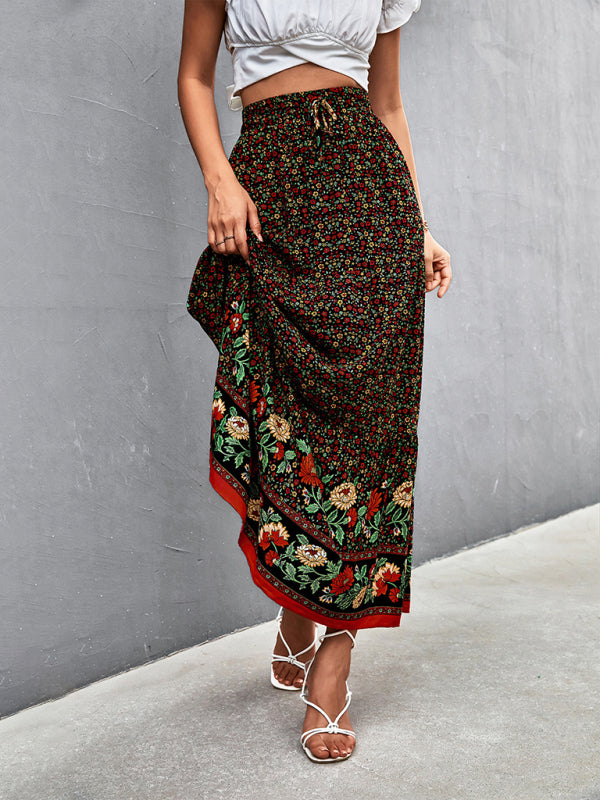 New casual holiday high waist floral long skirt