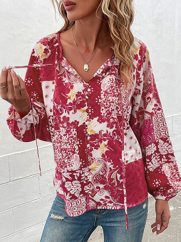 Women's Woven Paisley Balloon Sleeve Shirt