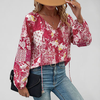 Women's Woven Paisley Balloon Sleeve Shirt