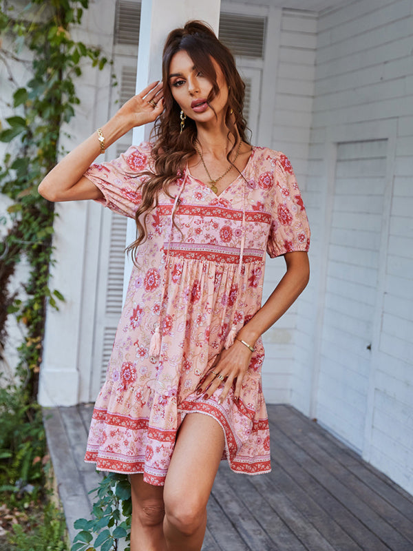 Women Boho Floral V-Neck Summer Dress