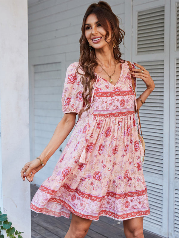 Women Boho Floral V-Neck Summer Dress