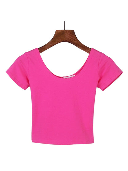 Cotton tight-fitting navel-cut short-sleeved women's t-shirt slim high-waist cropped top