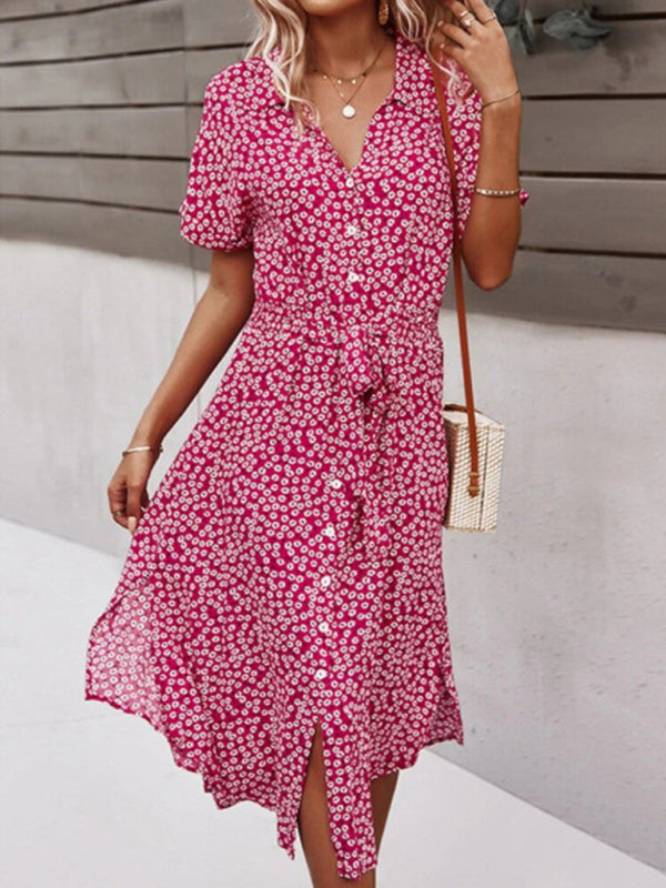 Casual resort style spring and summer large print streamer dress