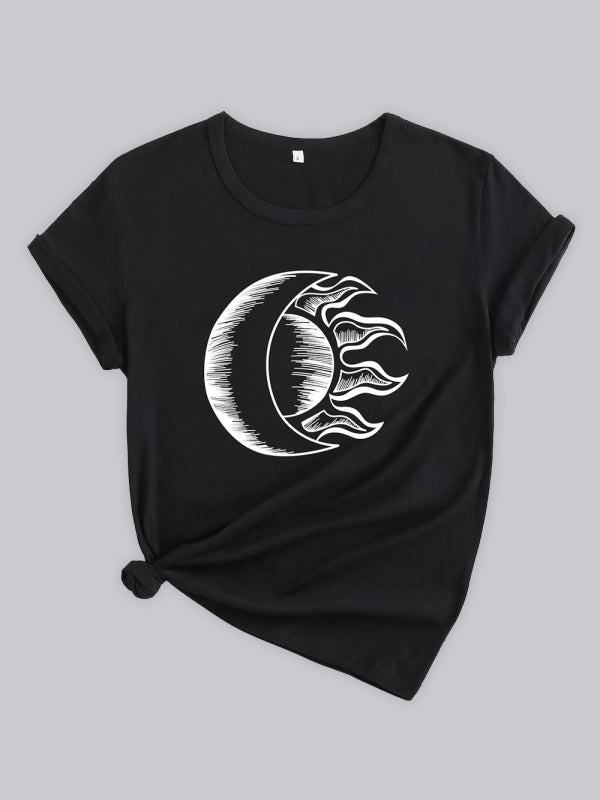 Women's Moon Printed Casual Graphic Tee