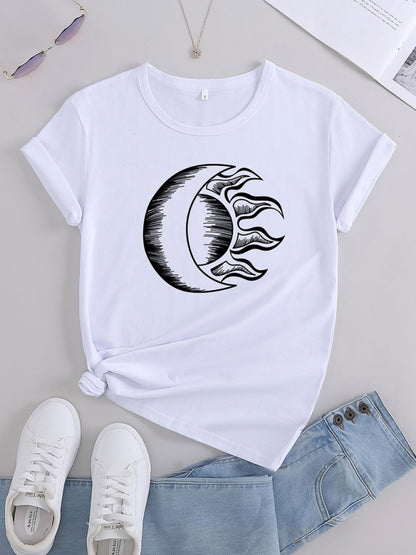 Women's Moon Printed Casual Graphic Tee