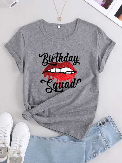 Lips Print Birthday Graphic Casual Tee