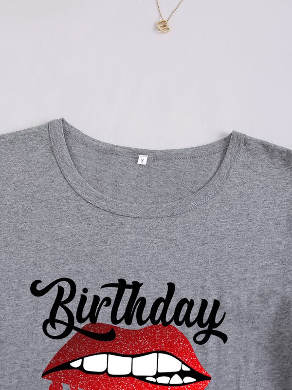 Lips Print Birthday Graphic Casual Tee