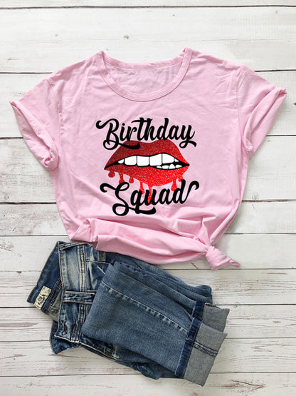 Lips Print Birthday Graphic Casual Tee