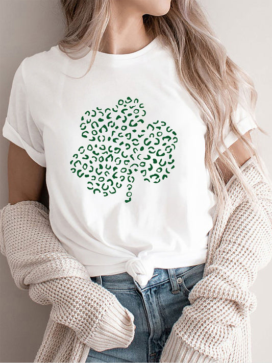 Leopard Shamrock Print Casual Tee