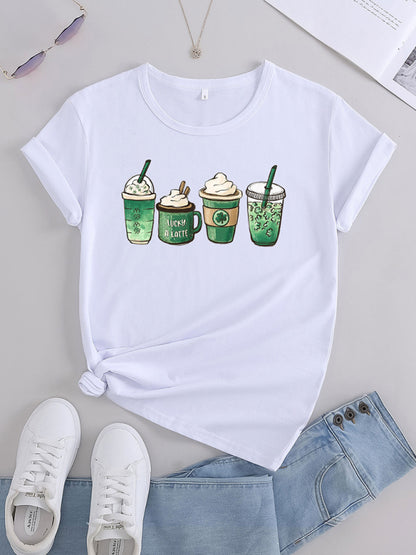 Women Graphic Coffee Print Casual Tee