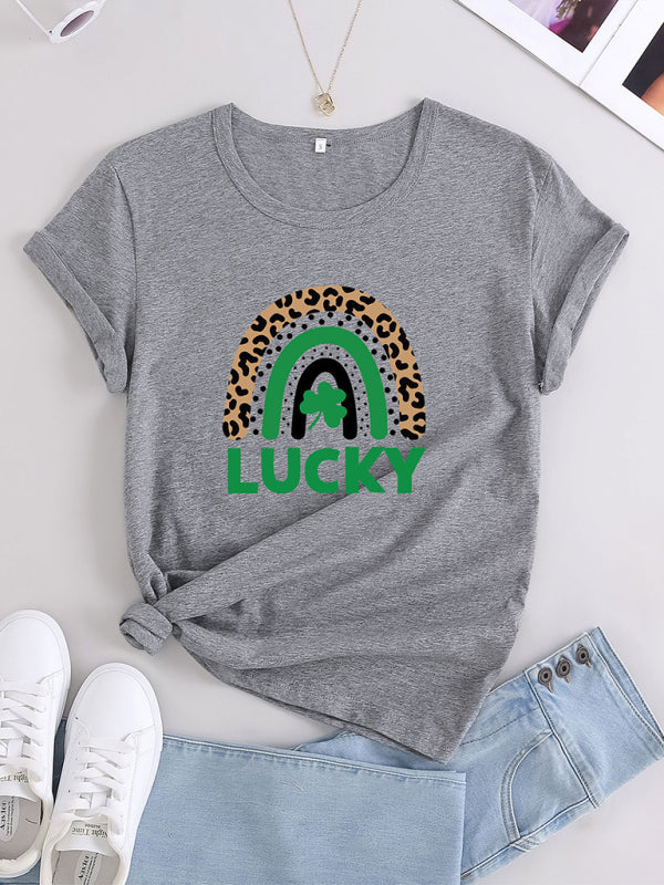 Lucky Rainbow Print Round Neck T-Shirt