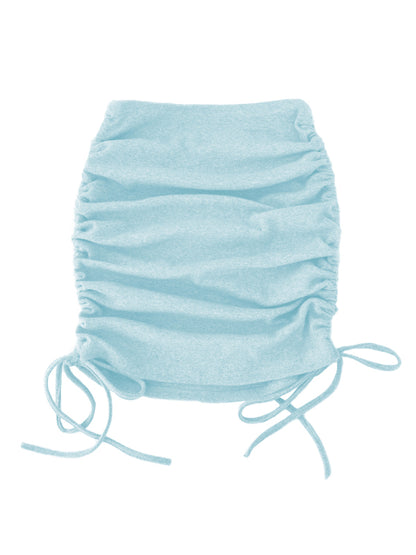 Women's Knit Rib Side Drawstring Stretch Ruffle Skirt