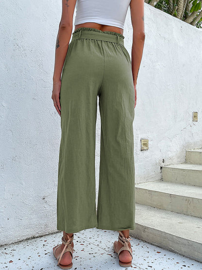 Women's woven cotton cropped casual wide-leg pants