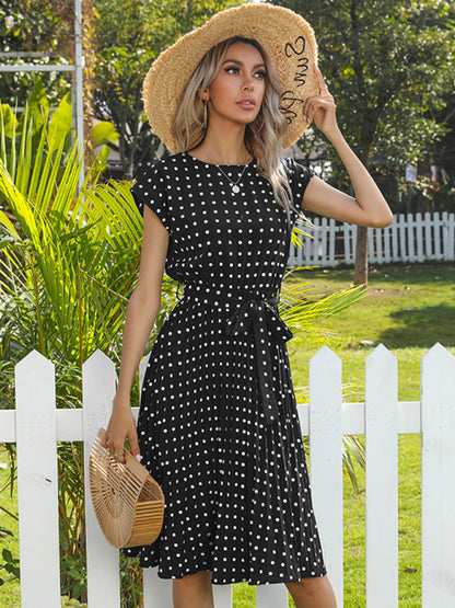 Women's Woven Polka Dot Pleated Midi Dress