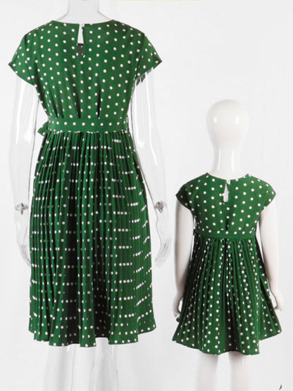 Women's Woven Polka Dot Pleated Midi Dress