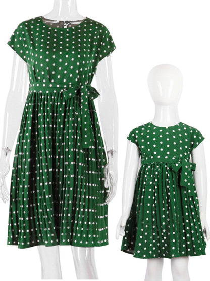 Women's Woven Polka Dot Pleated Midi Dress