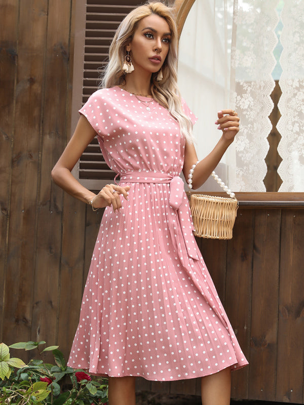 Women's Woven Polka Dot Pleated Midi Dress