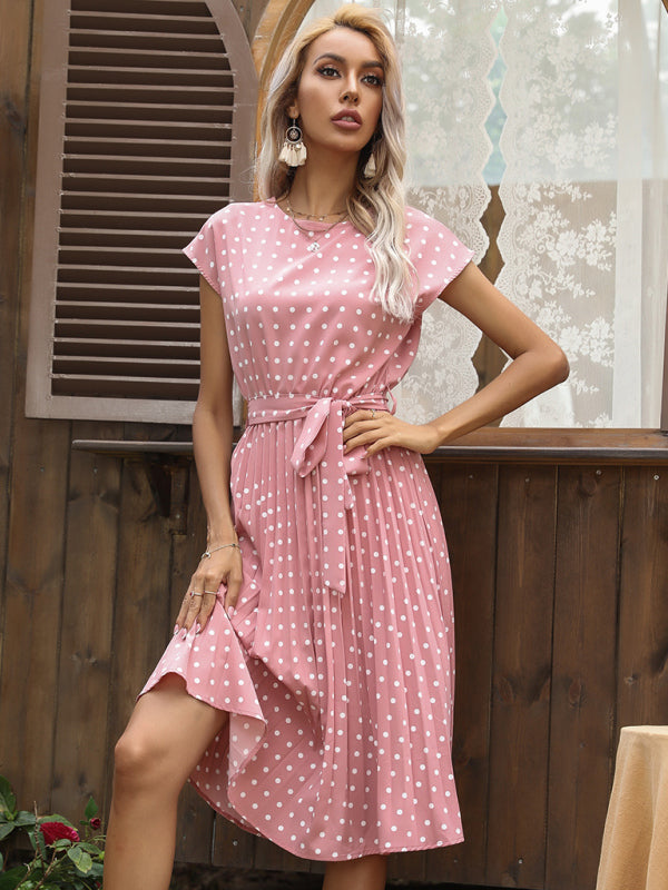 Women's Woven Polka Dot Pleated Midi Dress