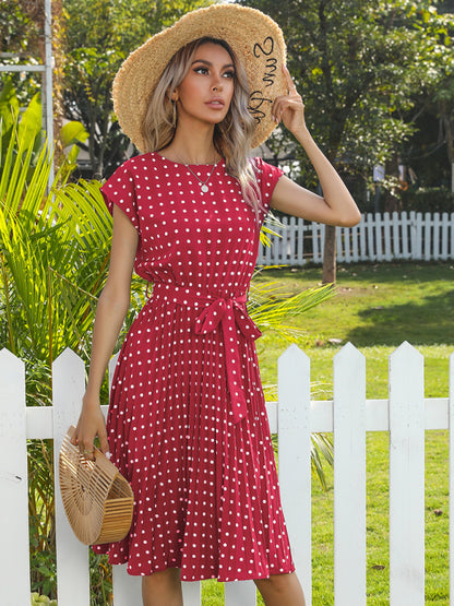 Women's Woven Polka Dot Pleated Midi Dress