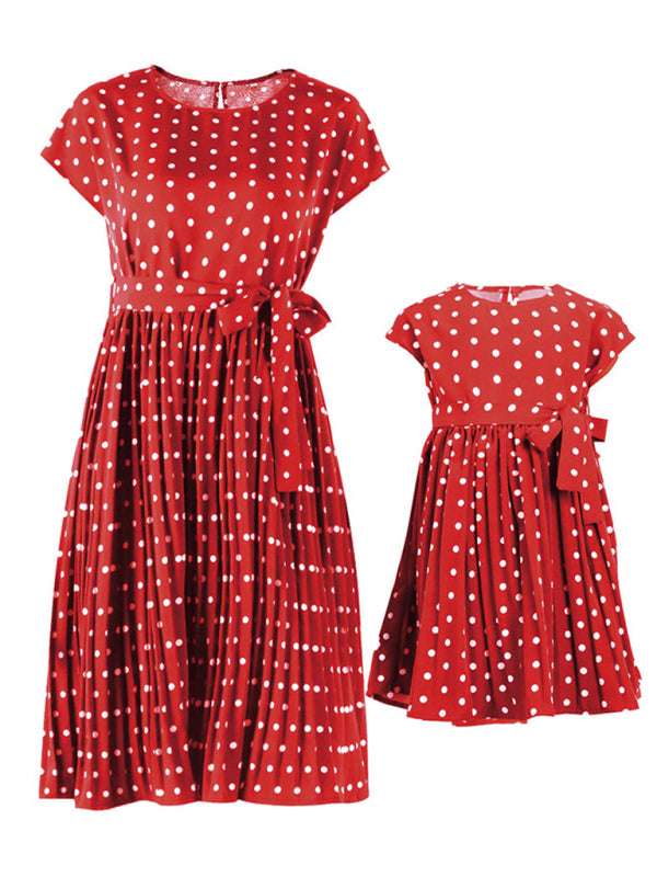 Women's Woven Polka Dot Pleated Midi Dress