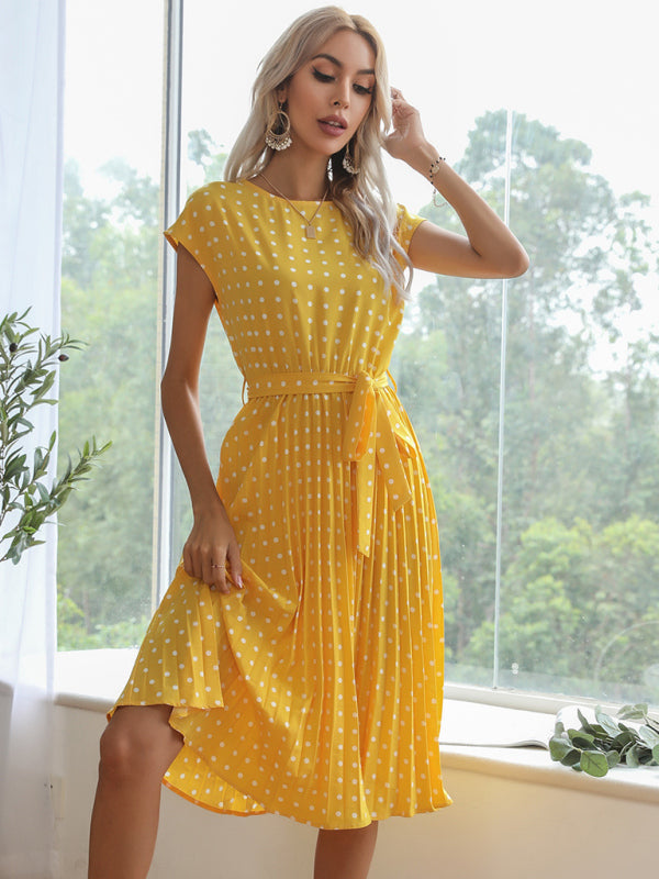 Women's Woven Polka Dot Pleated Midi Dress