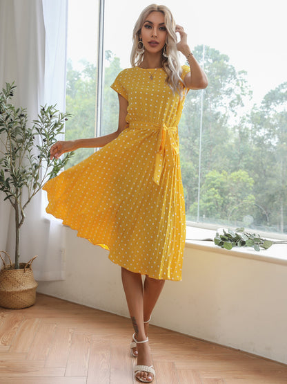 Women's Woven Polka Dot Pleated Midi Dress