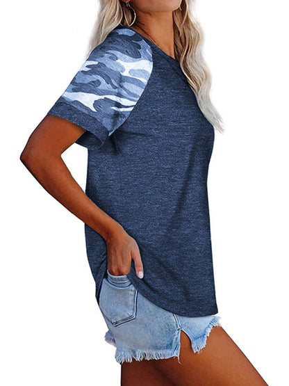 Women's Casual Camouflage Printed Mosaic Round Neck Short Sleeve T-Shirt