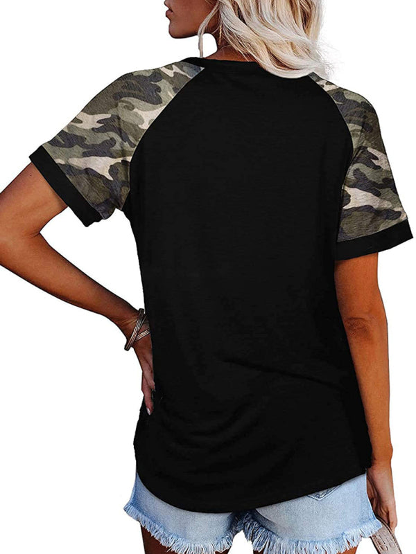 Women's Casual Camouflage Printed Mosaic Round Neck Short Sleeve T-Shirt