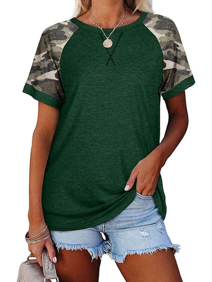 Women's Casual Camouflage Printed Mosaic Round Neck Short Sleeve T-Shirt