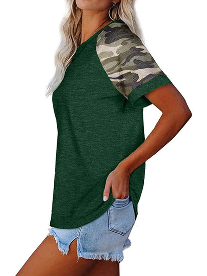 Women's Casual Camouflage Printed Mosaic Round Neck Short Sleeve T-Shirt