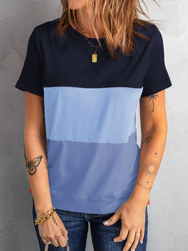 Women's Casual Colorblock Short Sleeve Round Neck T-Shirt