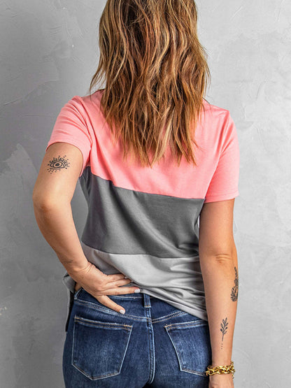 Women's Casual Colorblock Short Sleeve Round Neck T-Shirt