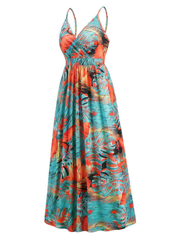 Bohemian Printed Long Dress Sexy V Neck Sling Dress