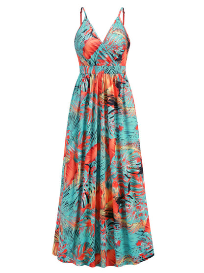 Bohemian Printed Long Dress Sexy V Neck Sling Dress